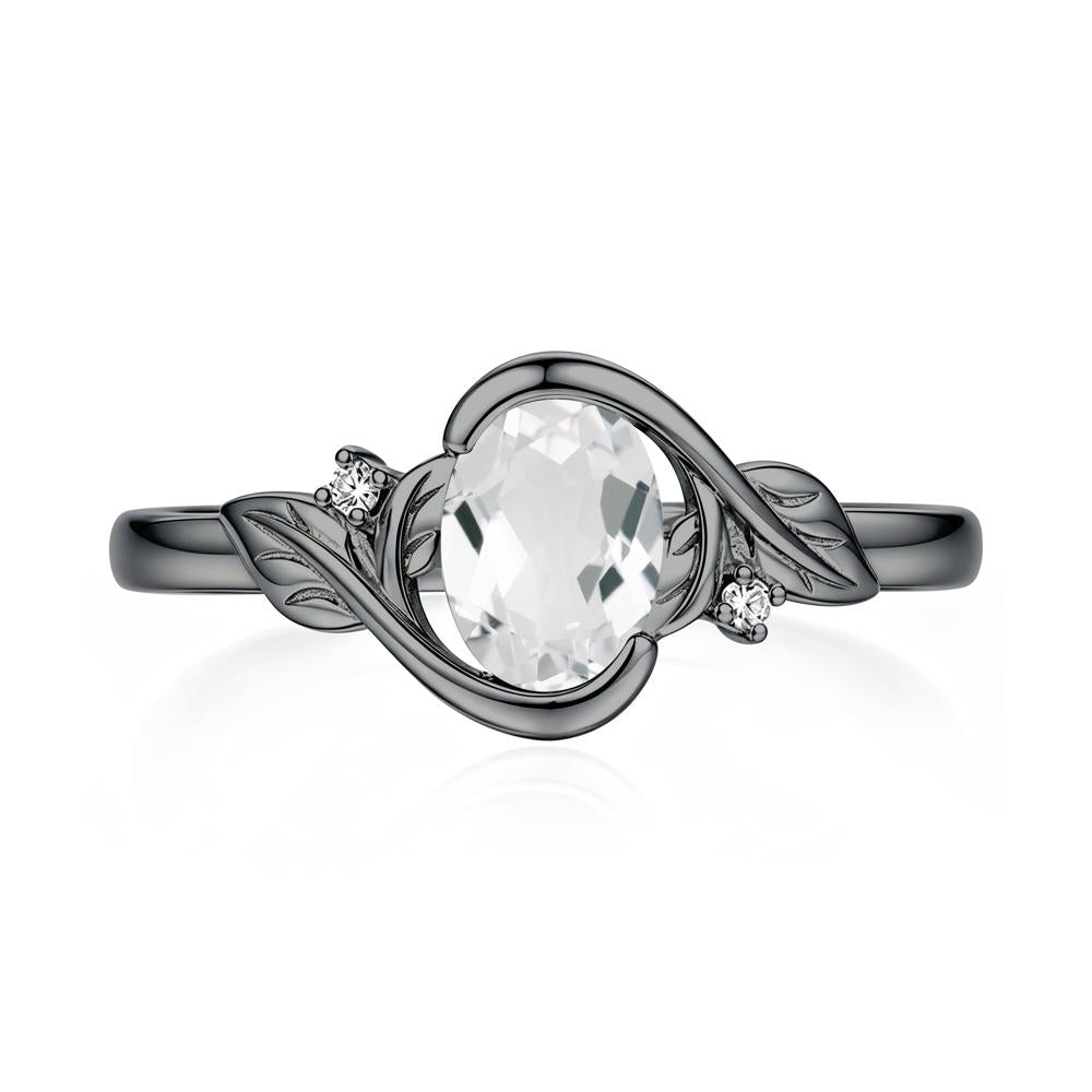 Leaf Inspired Oval Shaped Emerald Tension Ring - LUO Jewelry #gemstone_White Topaz