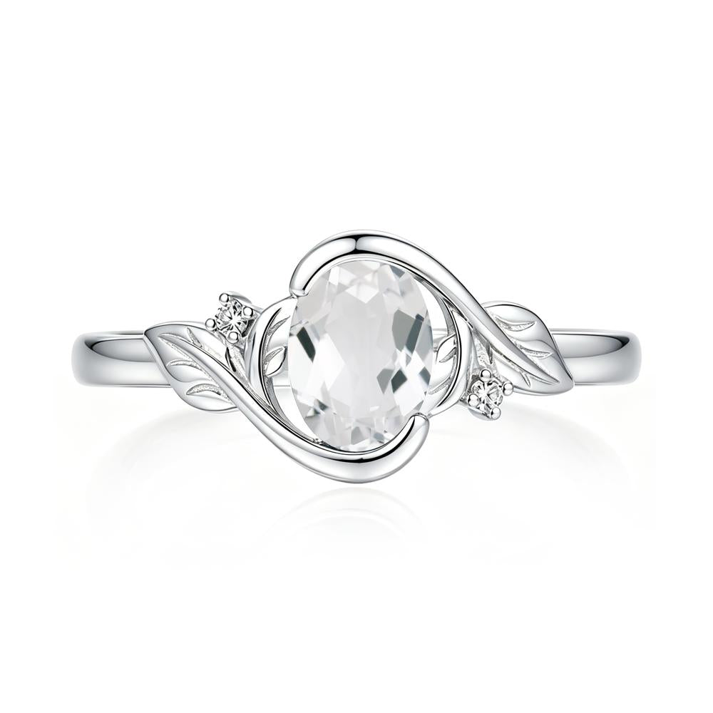 Leaf Inspired Oval Shaped Emerald Tension Ring - LUO Jewelry #gemstone_White Topaz