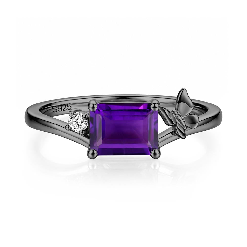 East West Emerald Cut Amethyst Butterfly Ring - LUO Jewelry #gemstone_Amethyst