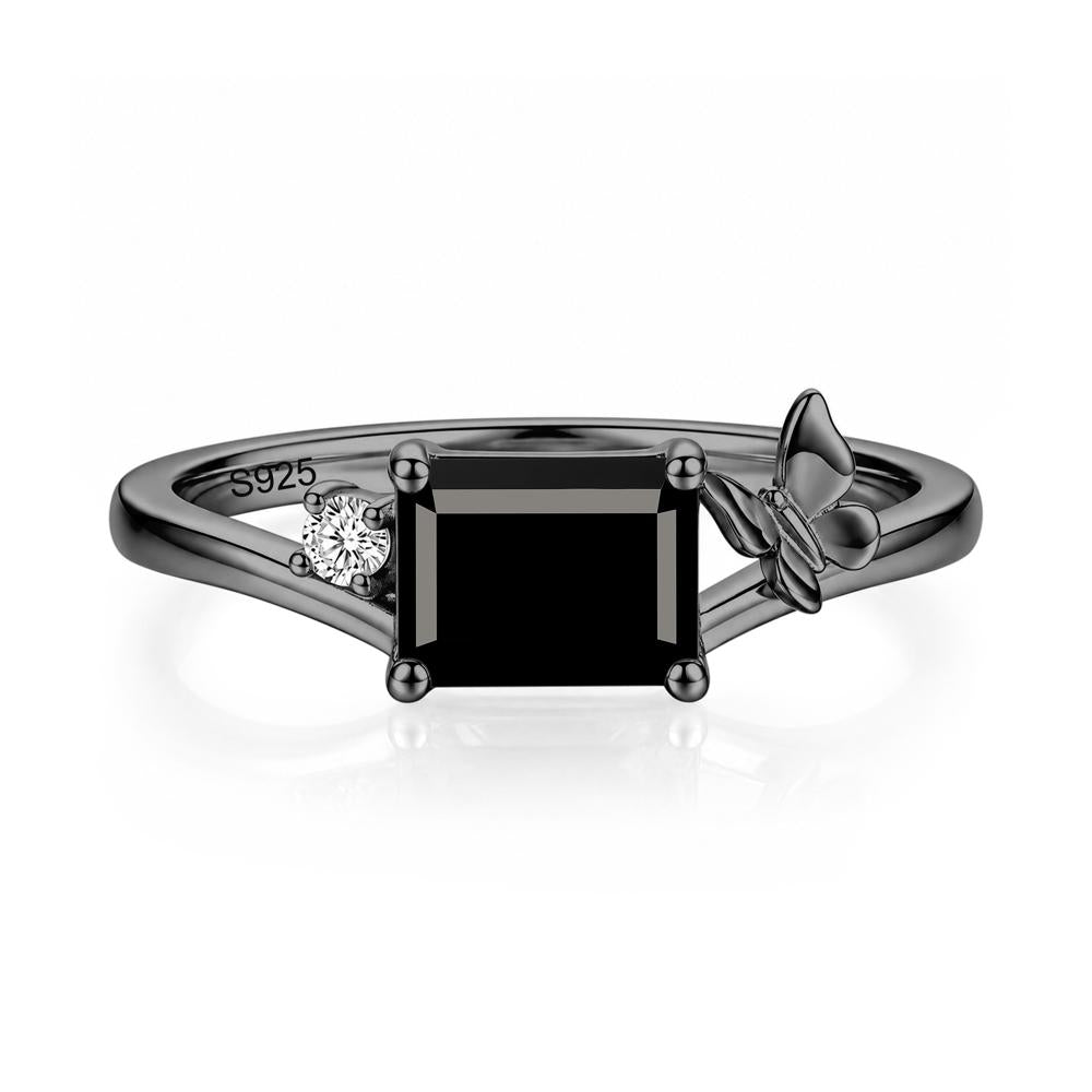 East West Emerald Cut Amethyst Butterfly Ring - LUO Jewelry #gemstone_Black Spinel