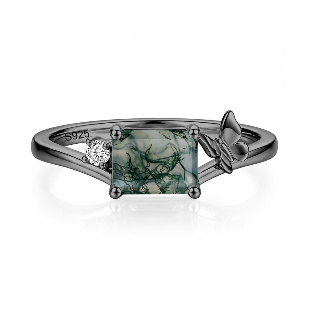 East West Emerald Cut Amethyst Butterfly Ring - LUO Jewelry #gemstone_Moss Agate