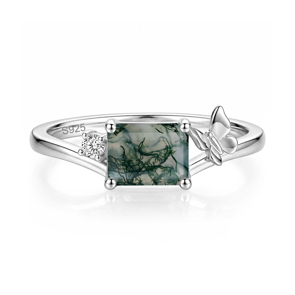 East West Emerald Cut Amethyst Butterfly Ring - LUO Jewelry #gemstone_Moss Agate