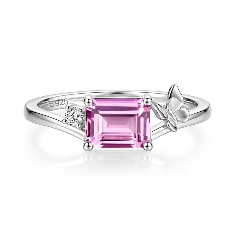 East West Emerald Cut Amethyst Butterfly Ring - LUO Jewelry #gemstone_Pink Sapphire