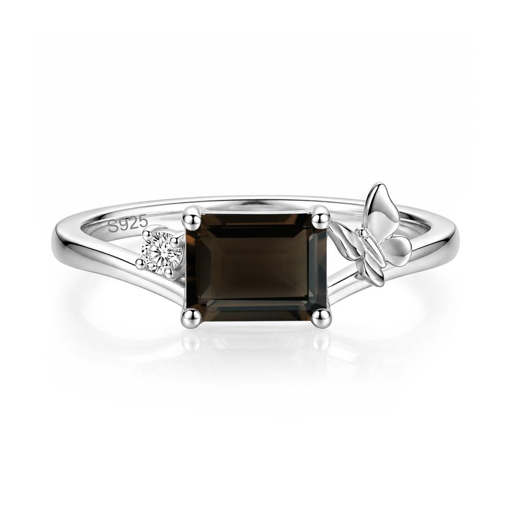 East West Emerald Cut Amethyst Butterfly Ring - LUO Jewelry #gemstone_Smoky Quartz