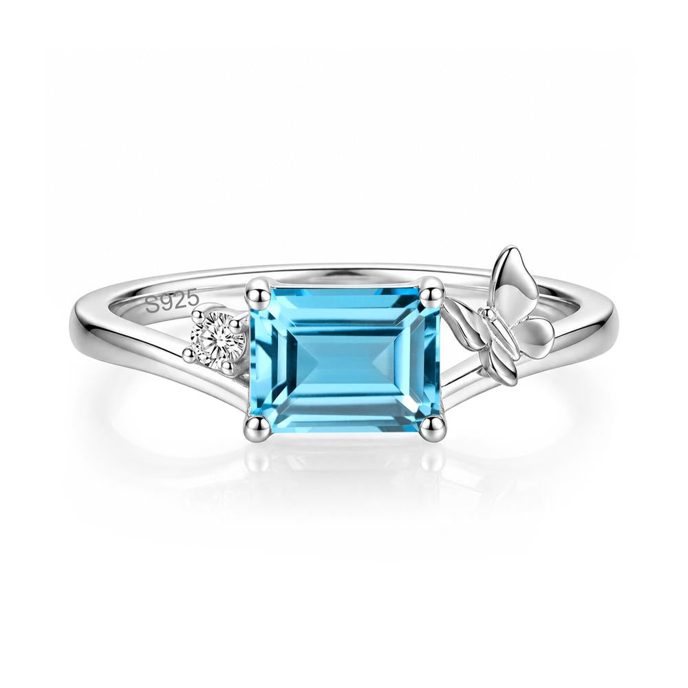 East West Emerald Cut Amethyst Butterfly Ring - LUO Jewelry #gemstone_Swiss Blue Topaz
