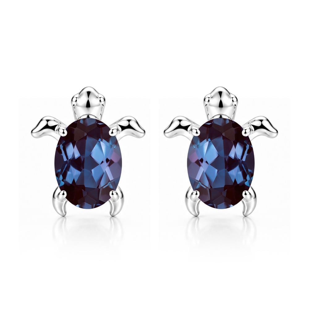 Oval Shaped Sapphire Turtle Stud Earrings - LUO Jewelry #gemstone_Alexandrite