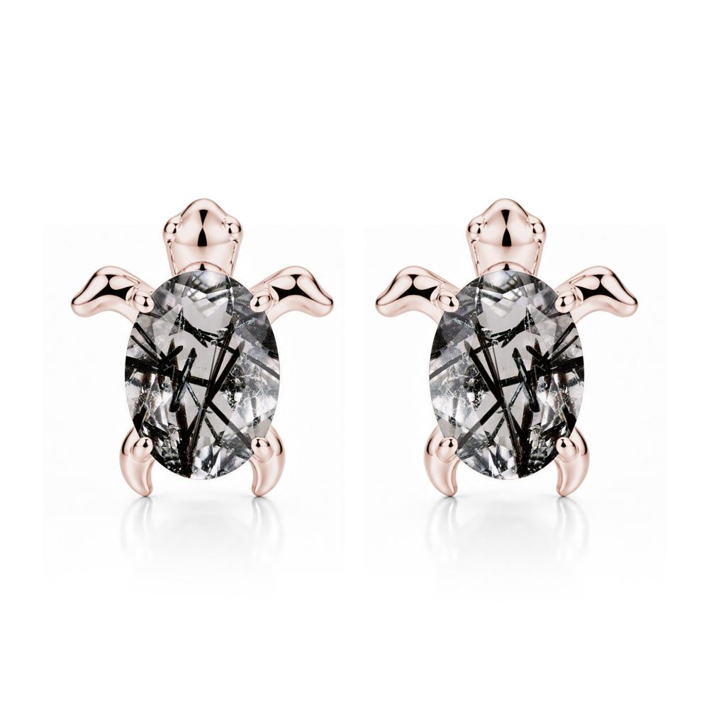 Oval Shaped Sapphire Turtle Stud Earrings - LUO Jewelry #gemstone_Black Rutilated Quartz