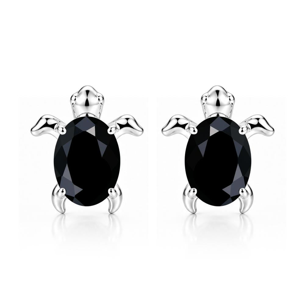 Oval Shaped Sapphire Turtle Stud Earrings - LUO Jewelry #gemstone_Black Spinel