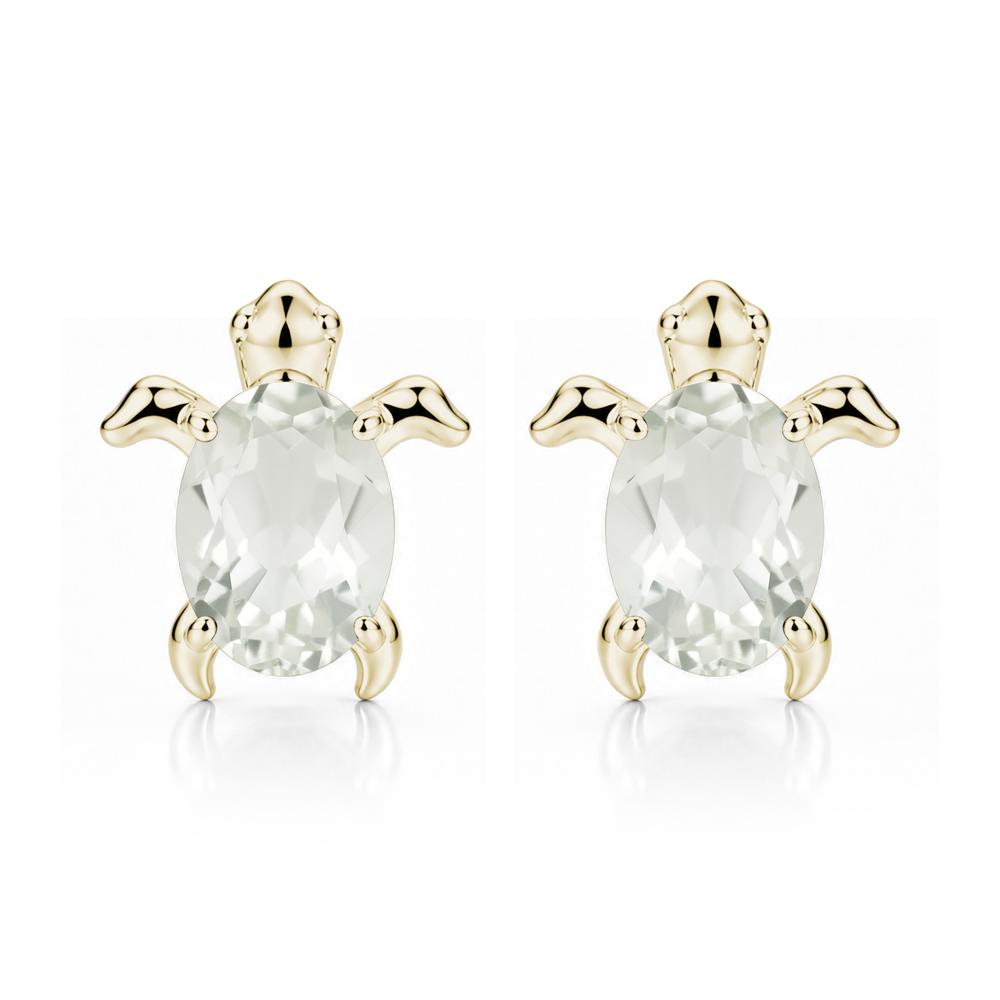 Oval Shaped Sapphire Turtle Stud Earrings - LUO Jewelry #gemstone_Green Amethyst