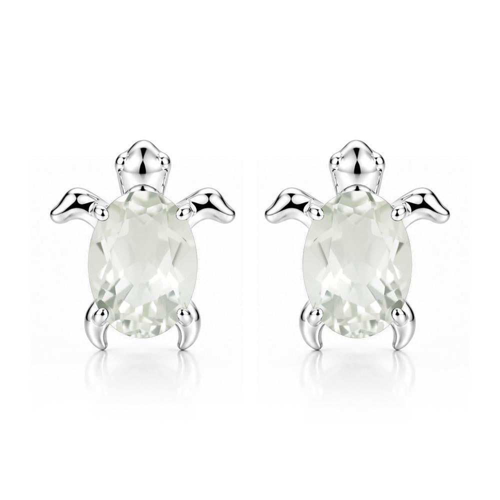 Oval Shaped Sapphire Turtle Stud Earrings - LUO Jewelry #gemstone_Green Amethyst