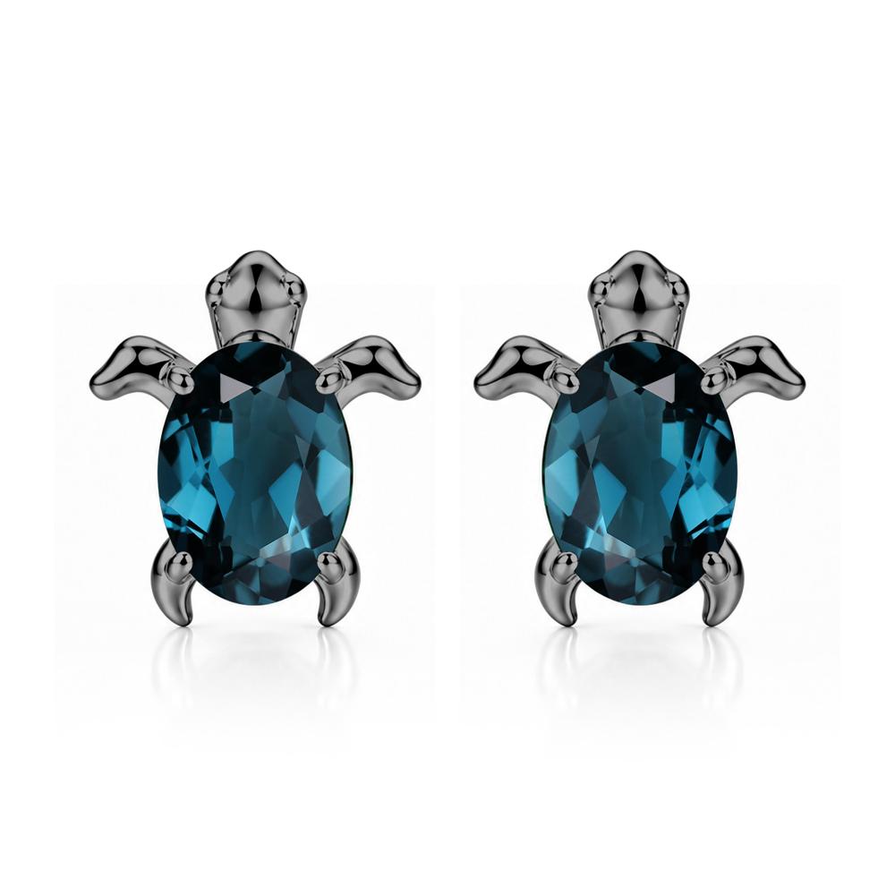 Oval Shaped Sapphire Turtle Stud Earrings - LUO Jewelry #gemstone_London Blue Topaz