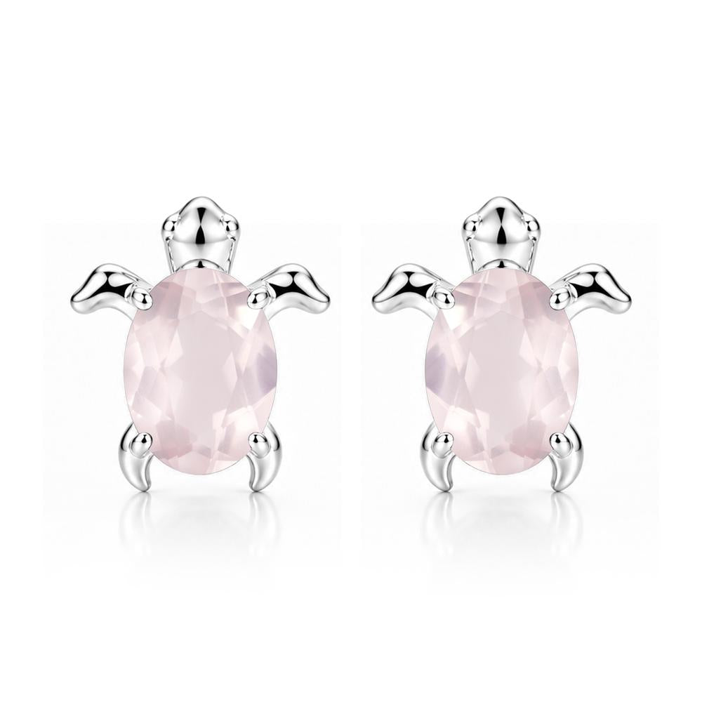 Oval Shaped Sapphire Turtle Stud Earrings - LUO Jewelry #gemstone_Rose Quartz