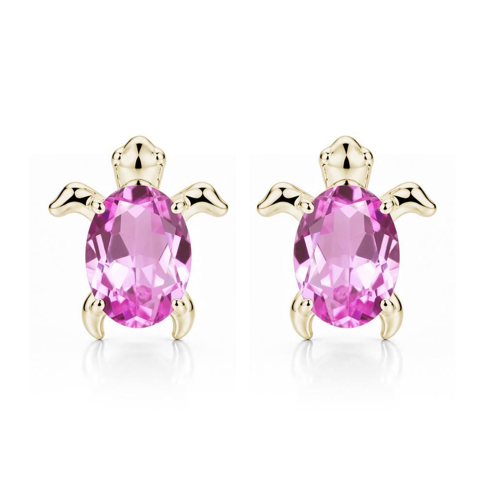 Oval Shaped Sapphire Turtle Stud Earrings - LUO Jewelry #gemstone_Pink Sapphire