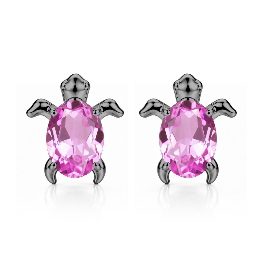 Oval Shaped Sapphire Turtle Stud Earrings - LUO Jewelry #gemstone_Pink Sapphire