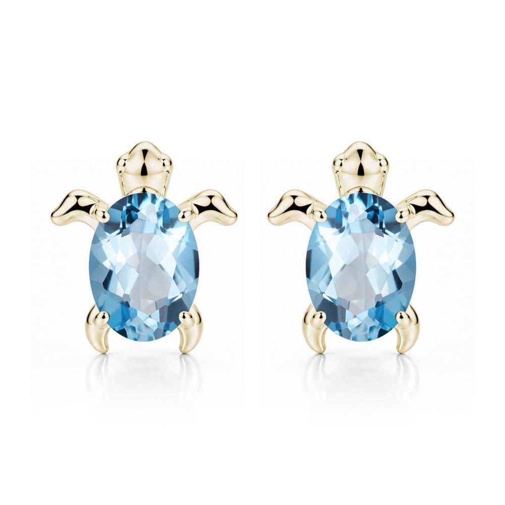 Oval Shaped Sapphire Turtle Stud Earrings - LUO Jewelry #gemstone_Swiss Blue Topaz