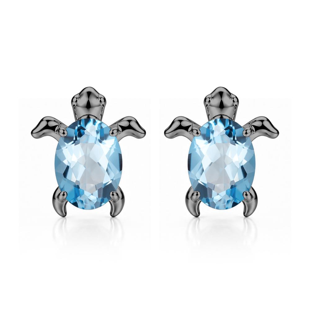 Oval Shaped Sapphire Turtle Stud Earrings - LUO Jewelry #gemstone_Swiss Blue Topaz