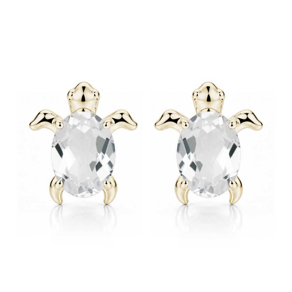Oval Shaped Sapphire Turtle Stud Earrings - LUO Jewelry #gemstone_White Topaz