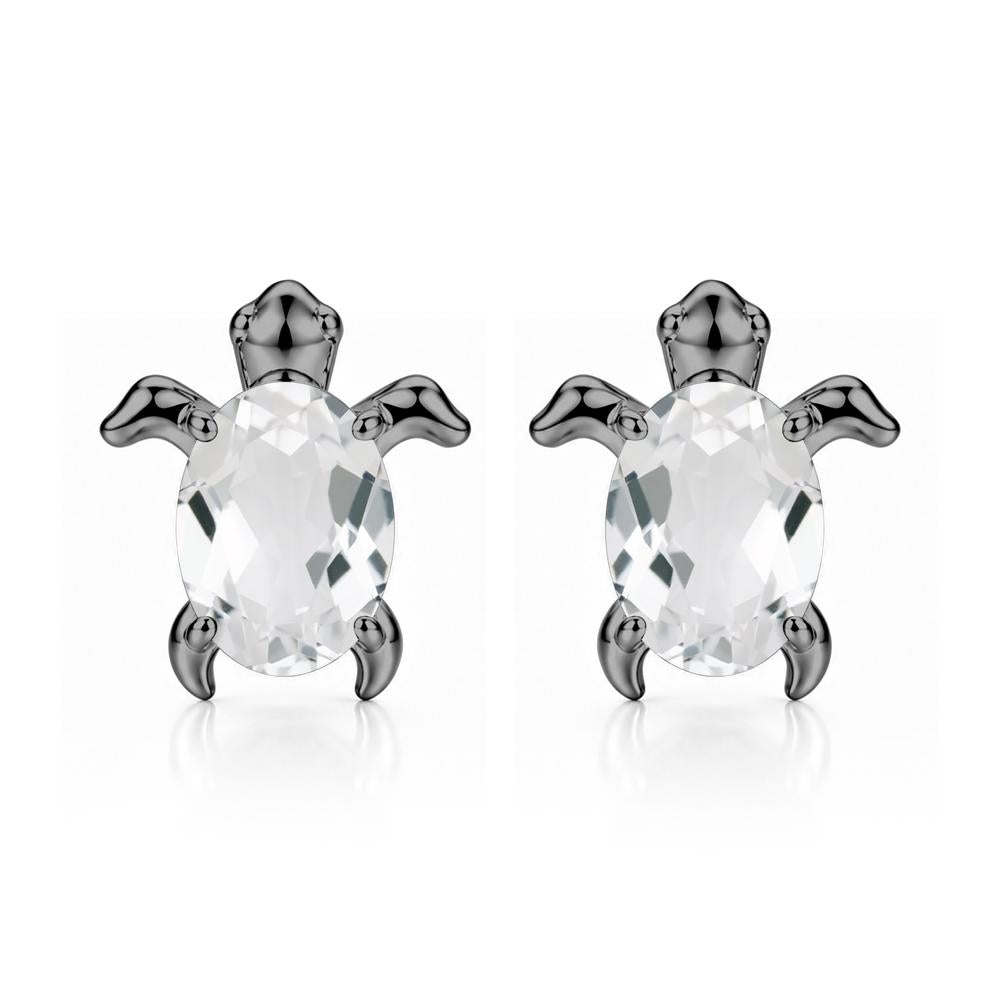 Oval Shaped Sapphire Turtle Stud Earrings - LUO Jewelry #gemstone_White Topaz
