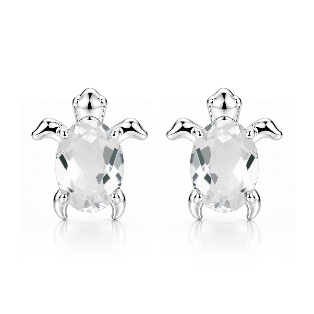 Oval Shaped Sapphire Turtle Stud Earrings - LUO Jewelry #gemstone_White Topaz