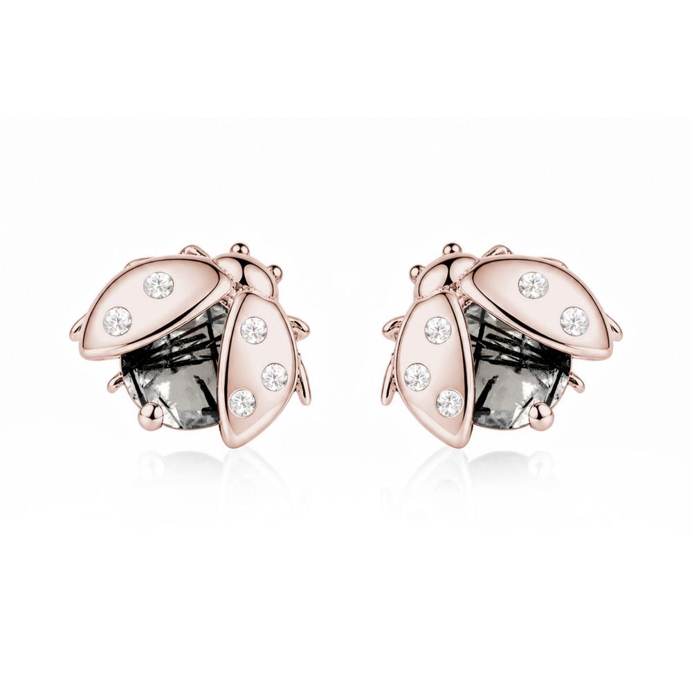 Round Shaped London Blue Topaz Ladybird Stud Earrings - LUO Jewelry #gemstone_Black Rutilated Quartz