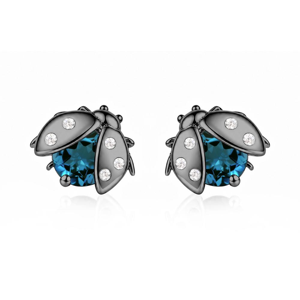 Round Shaped London Blue Topaz Ladybird Stud Earrings - LUO Jewelry #gemstone_London Blue Topaz