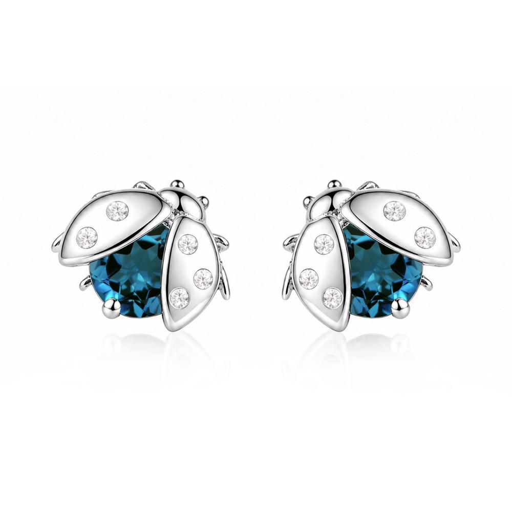 Round Shaped London Blue Topaz Ladybird Stud Earrings - LUO Jewelry #gemstone_London Blue Topaz