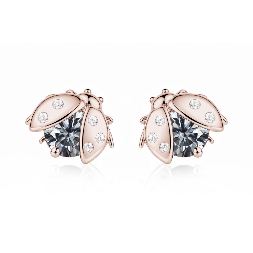 Round Shaped London Blue Topaz Ladybird Stud Earrings - LUO Jewelry #gemstone_Grey Moissanite