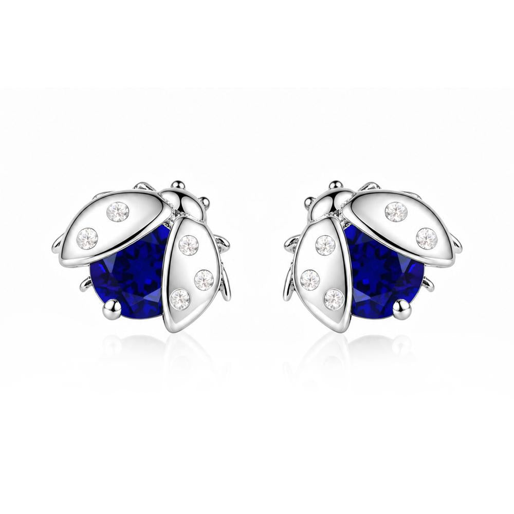 Round Shaped London Blue Topaz Ladybird Stud Earrings - LUO Jewelry #gemstone_Sapphire