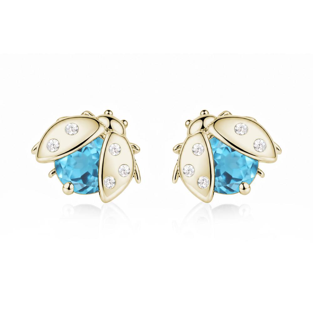 Round Shaped London Blue Topaz Ladybird Stud Earrings - LUO Jewelry #gemstone_Swiss Blue Topaz