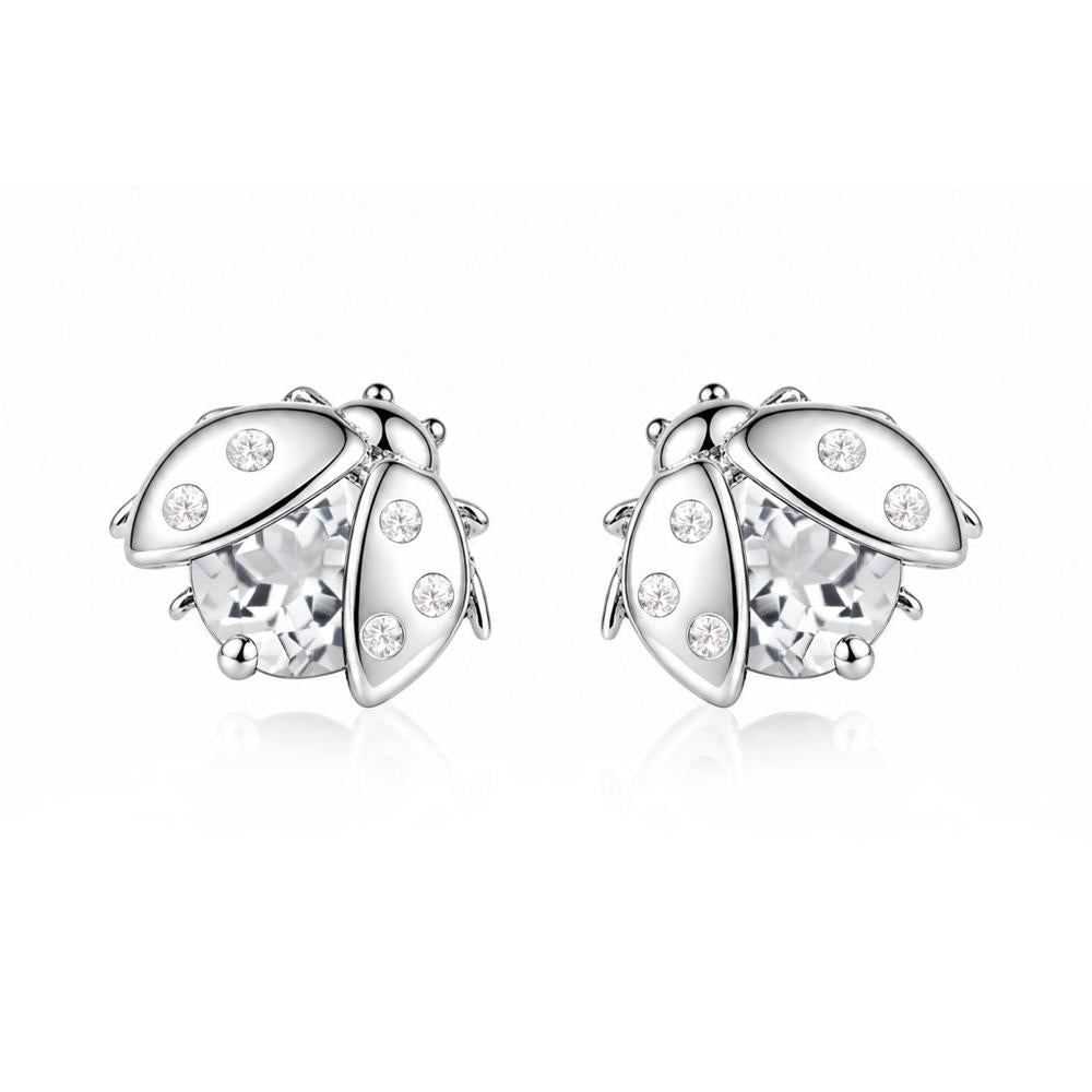 Round Shaped London Blue Topaz Ladybird Stud Earrings - LUO Jewelry #gemstone_White Topaz