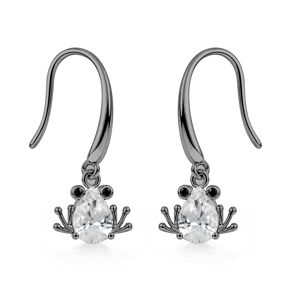 Pear Cut Aquamarine and Black Spinel Frog Hook Earrings - LUO Jewelry #gemstone_Cubic Zirconia and Black Spinel