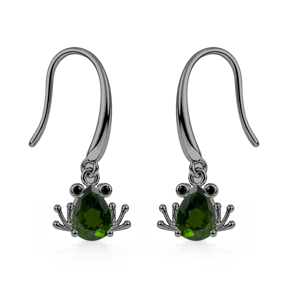 Pear Cut Aquamarine and Black Spinel Frog Hook Earrings - LUO Jewelry #gemstone_Diopside and Black Spinel