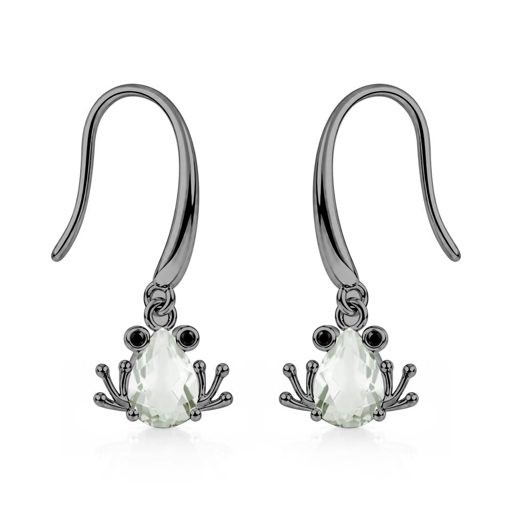 Pear Cut Aquamarine and Black Spinel Frog Hook Earrings - LUO Jewelry #gemstone_Green Amethyst and Black Spinel