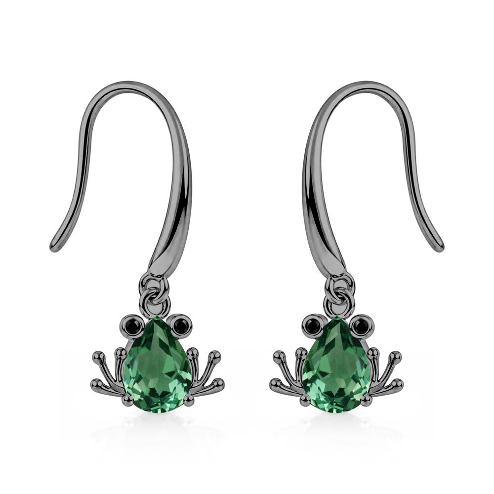 Pear Cut Aquamarine and Black Spinel Frog Hook Earrings - LUO Jewelry #gemstone_Green Sapphire and Black Spinel