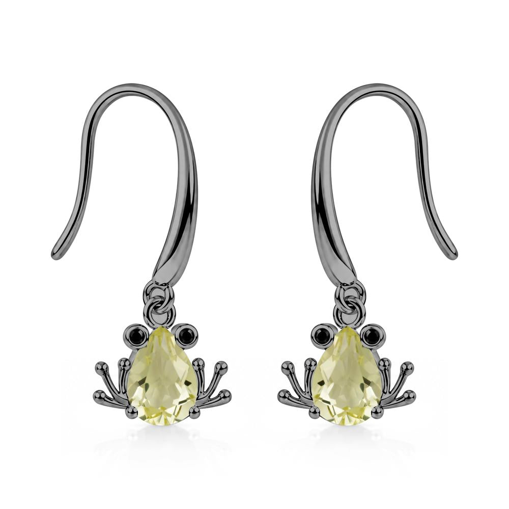 Pear Cut Aquamarine and Black Spinel Frog Hook Earrings - LUO Jewelry #gemstone_Lemon Quartz and Black Spinel