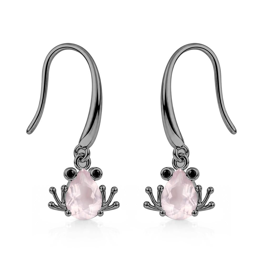 Pear Cut Aquamarine and Black Spinel Frog Hook Earrings - LUO Jewelry #gemstone_Rose Quartz and Black Spinel