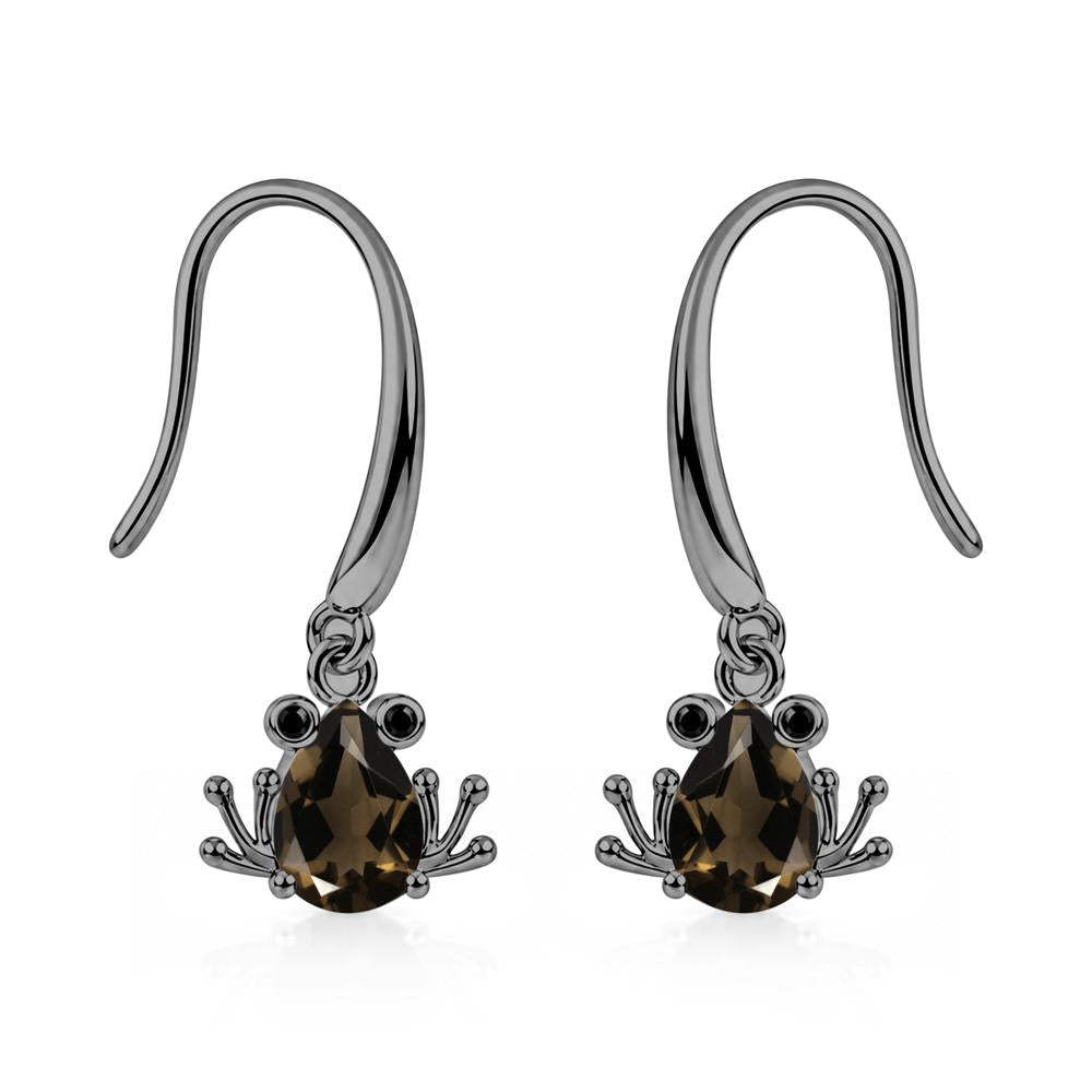 Pear Cut Aquamarine and Black Spinel Frog Hook Earrings - LUO Jewelry #gemstone_Smoky Quartz and Black Spinel