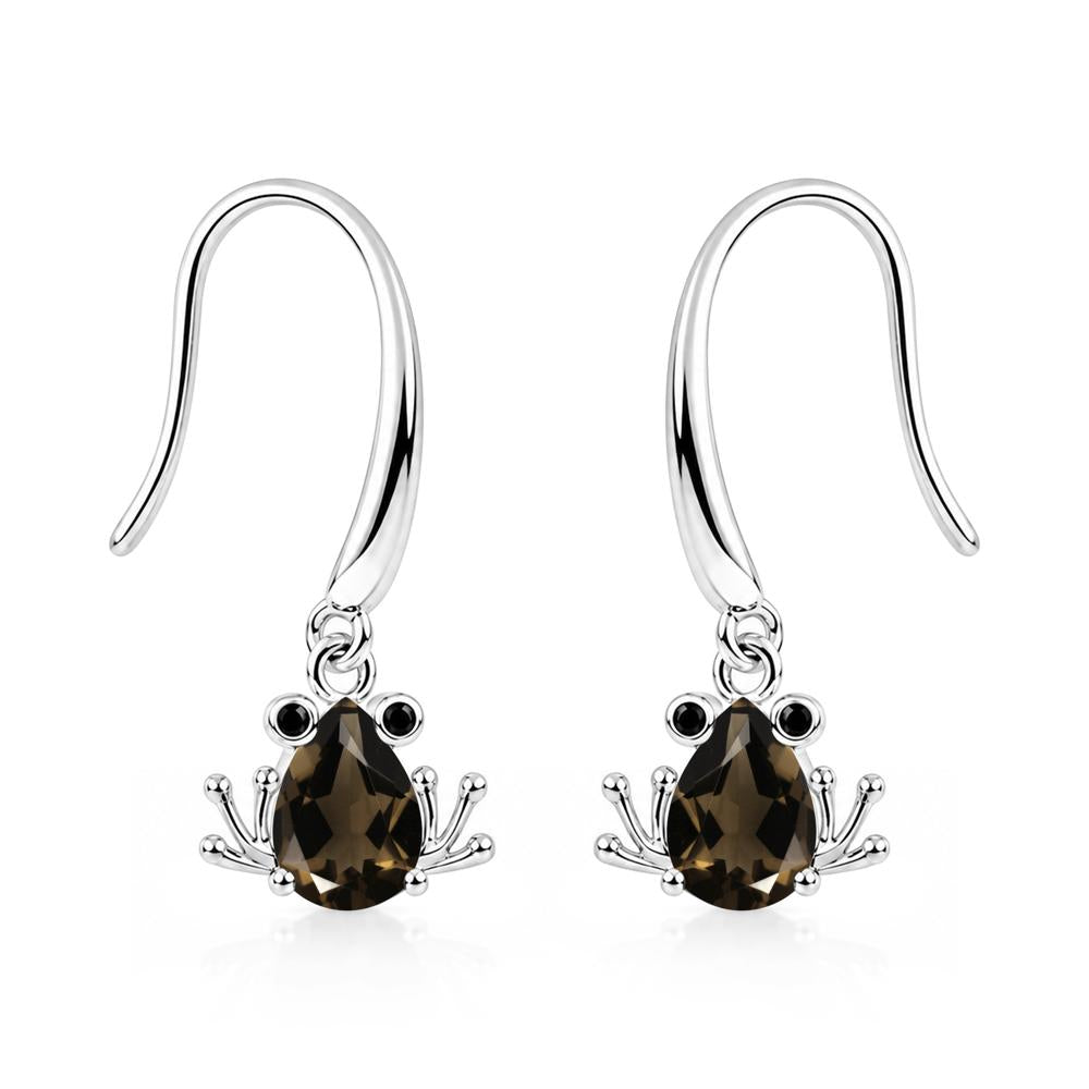 Pear Cut Aquamarine and Black Spinel Frog Hook Earrings - LUO Jewelry #gemstone_Smoky Quartz and Black Spinel