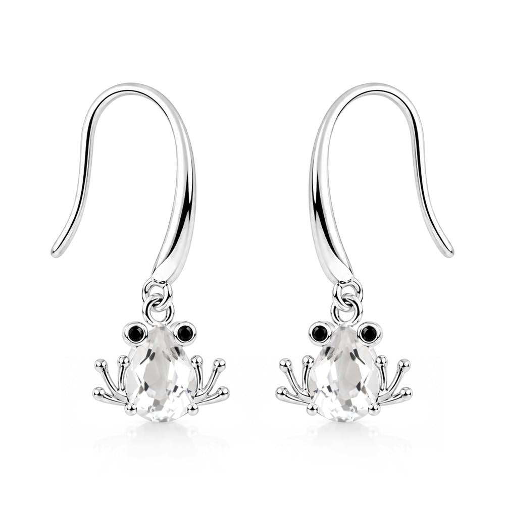 Pear Cut Aquamarine and Black Spinel Frog Hook Earrings - LUO Jewelry #gemstone_White Topaz and Black Spinel