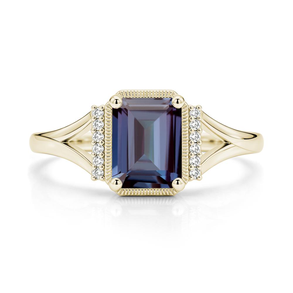 Split Shank Emerald Cut Black Spinel Milgrain Ring - LUO Jewelry #gemstone_Alexandrite