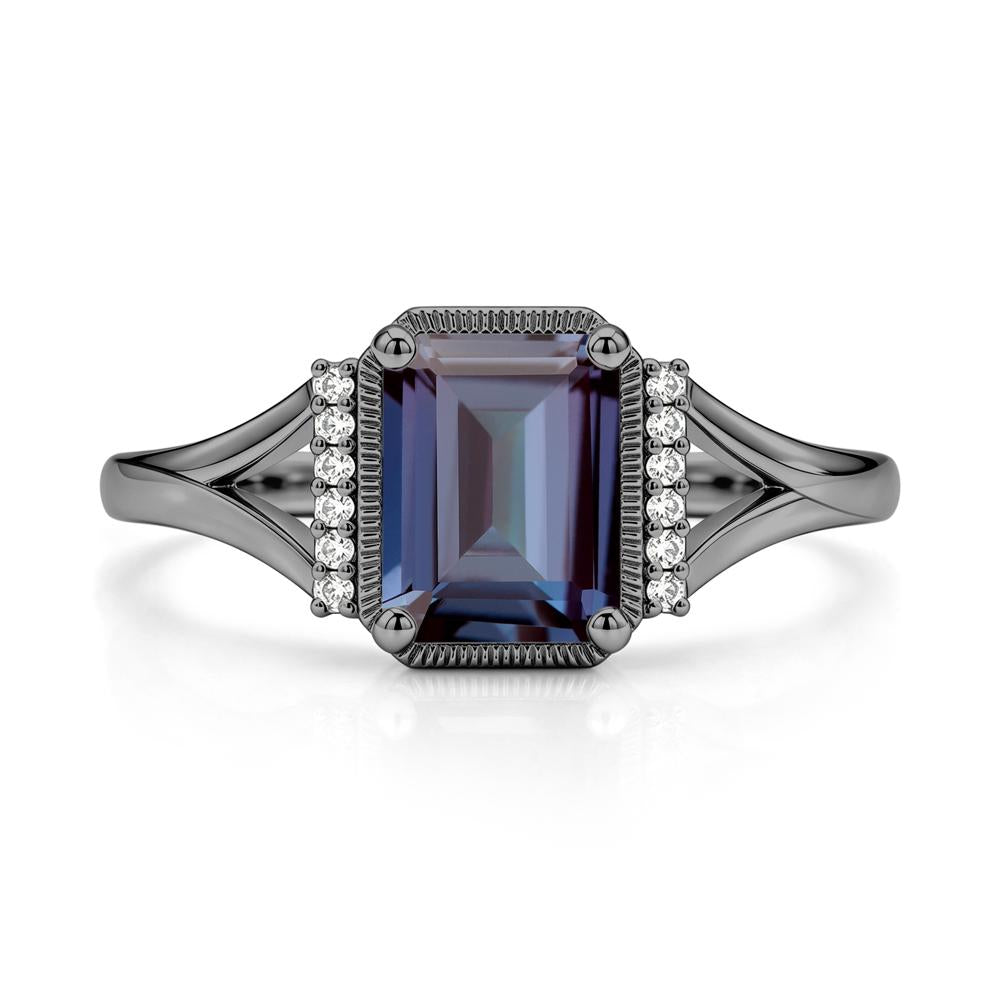 Split Shank Emerald Cut Black Spinel Milgrain Ring - LUO Jewelry #gemstone_Alexandrite