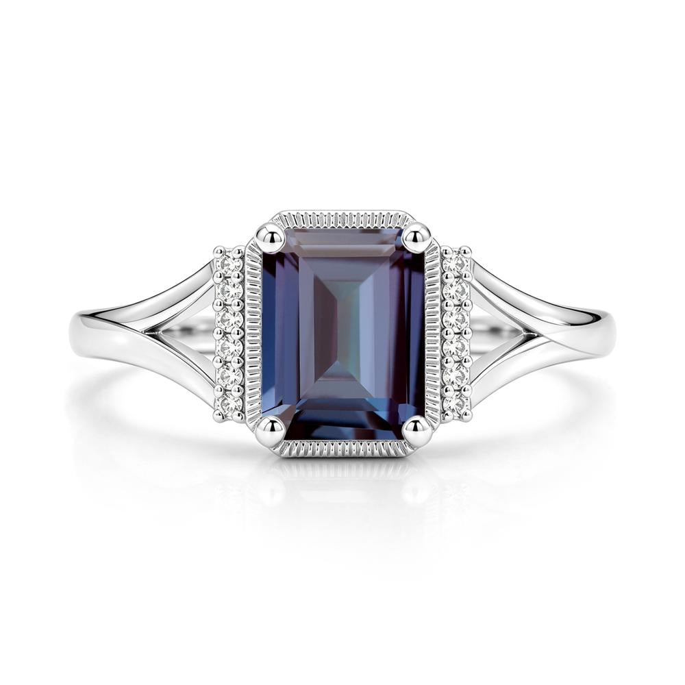 Split Shank Emerald Cut Black Spinel Milgrain Ring - LUO Jewelry #gemstone_Alexandrite