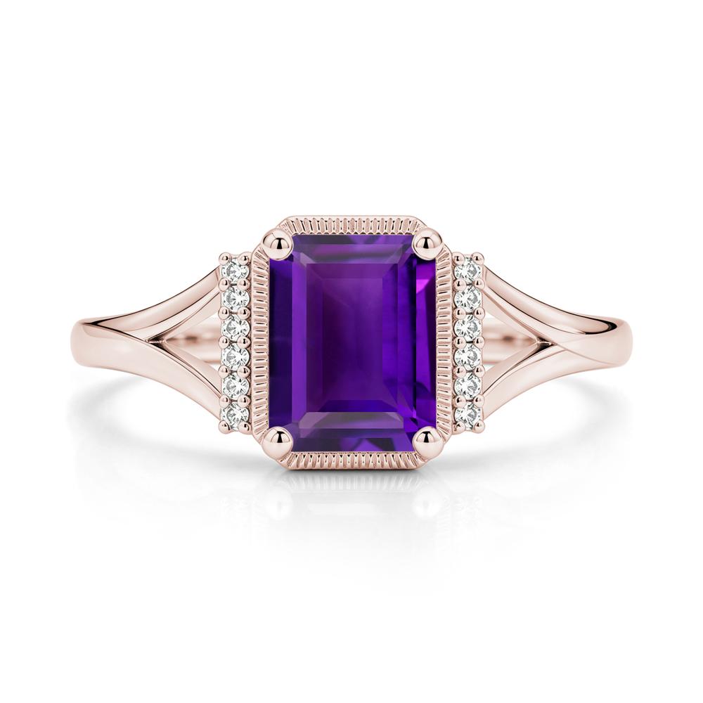 Split Shank Emerald Cut Black Spinel Milgrain Ring - LUO Jewelry #gemstone_Amethyst