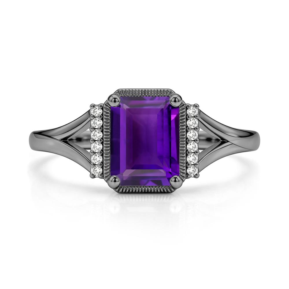 Split Shank Emerald Cut Black Spinel Milgrain Ring - LUO Jewelry #gemstone_Amethyst