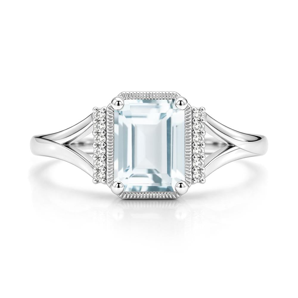 Split Shank Emerald Cut Black Spinel Milgrain Ring - LUO Jewelry #gemstone_Aquamarine