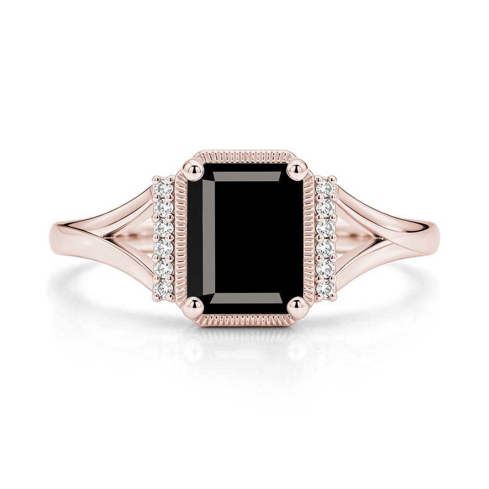 Split Shank Emerald Cut Black Spinel Milgrain Ring - LUO Jewelry #gemstone_Black Spinel