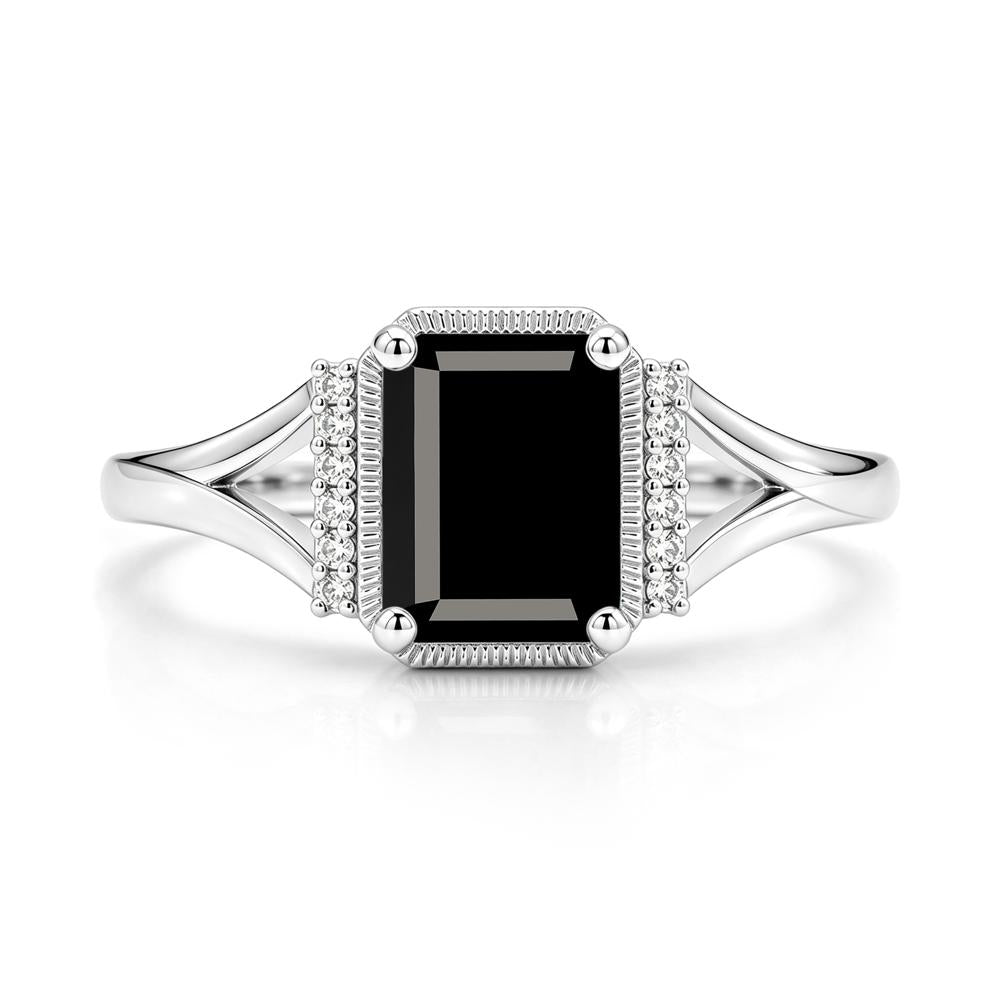Split Shank Emerald Cut Black Spinel Milgrain Ring - LUO Jewelry #gemstone_Black Spinel