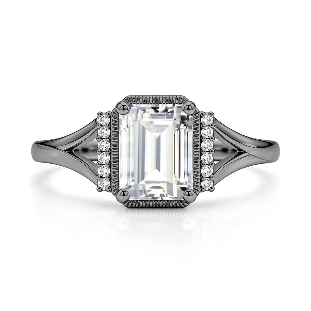 Split Shank Emerald Cut Black Spinel Milgrain Ring - LUO Jewelry #gemstone_Cubic Zirconia