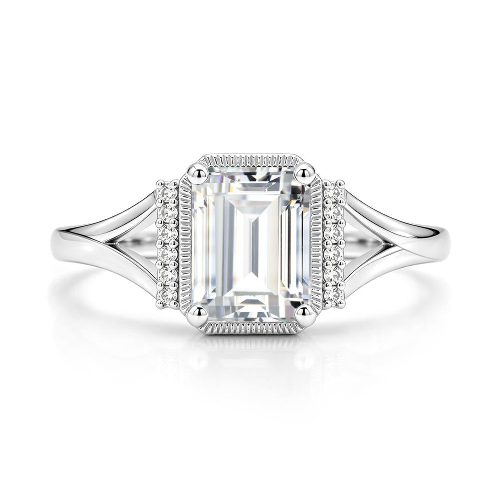 Split Shank Emerald Cut Black Spinel Milgrain Ring - LUO Jewelry #gemstone_Cubic Zirconia