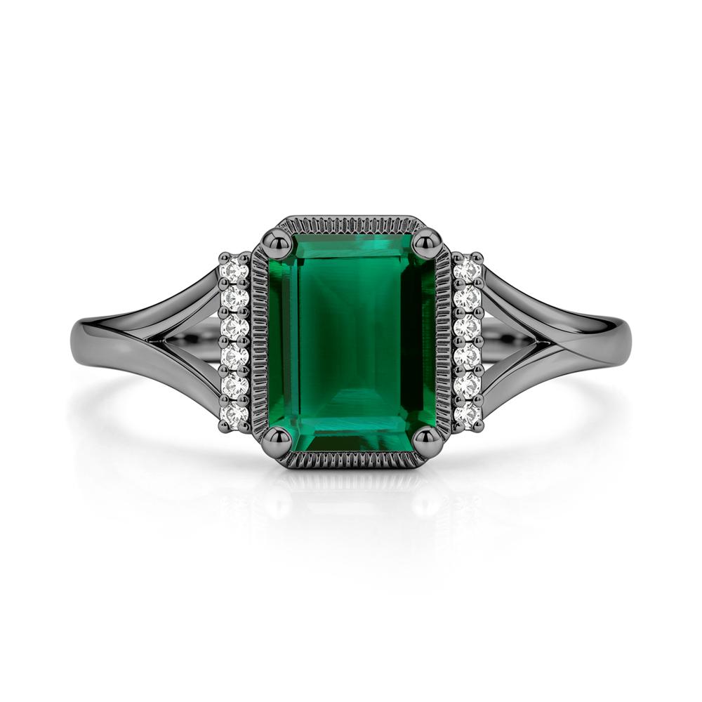 Split Shank Emerald Cut Black Spinel Milgrain Ring - LUO Jewelry #gemstone_Emerald